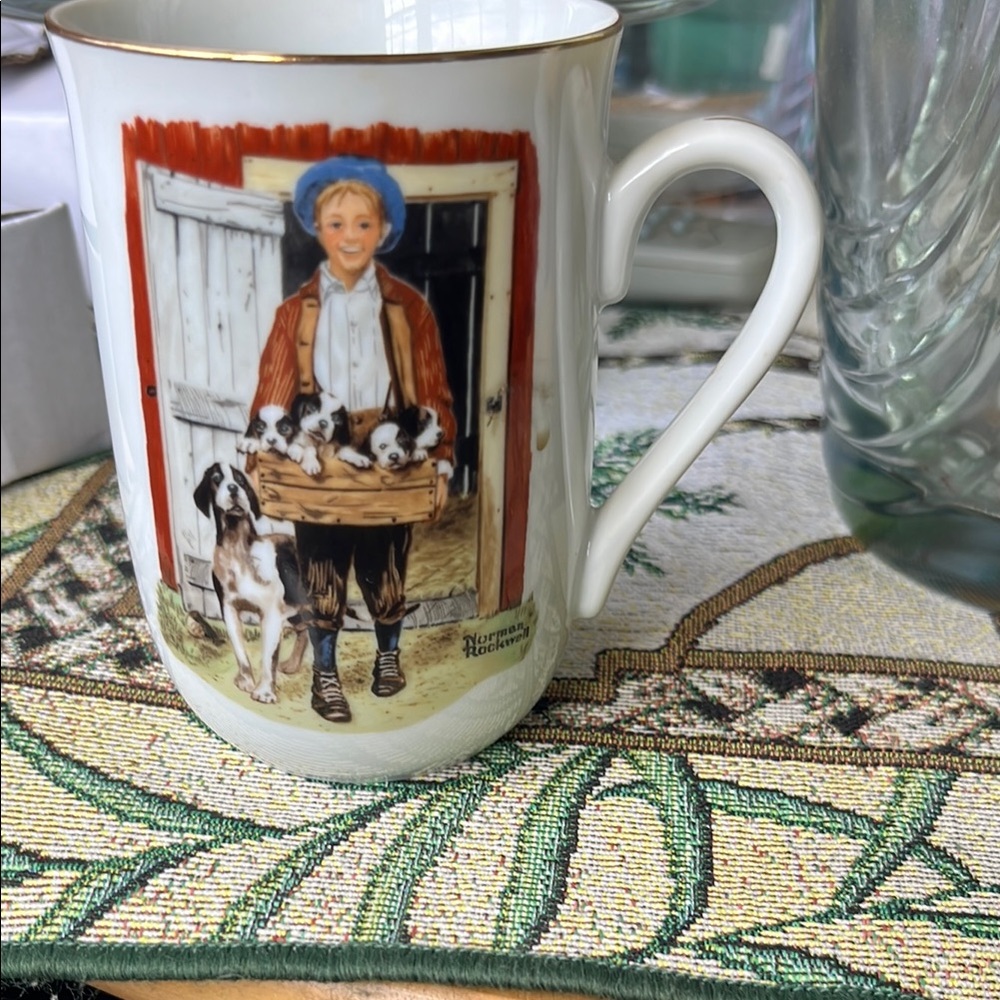 Charming Farmhouse Mug with Boy and Puppies Design